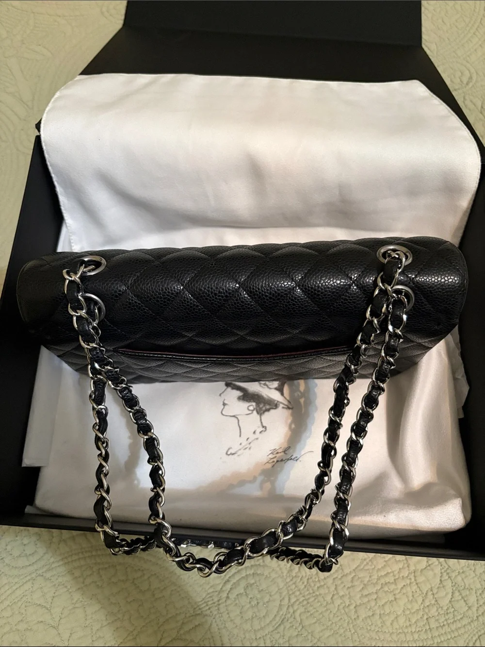 CHANEL Black Quilted Flap Shoulder Bag with Silver Hardware